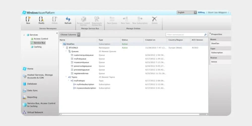 Early Windows Azure logo in the Azure Management Portal
